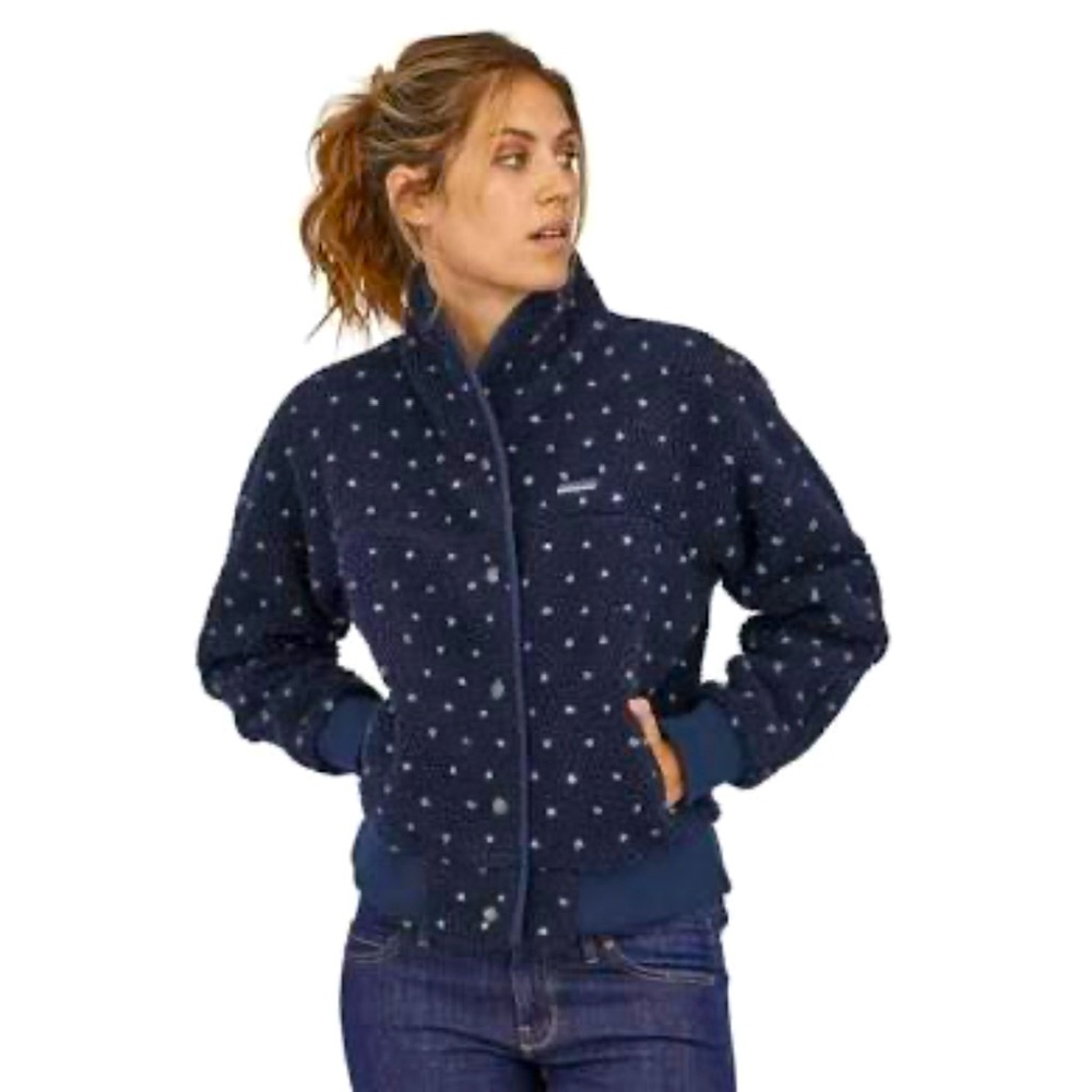 Patagonia Snap Front Retro X Navy Polka Dot Fleece Jacket